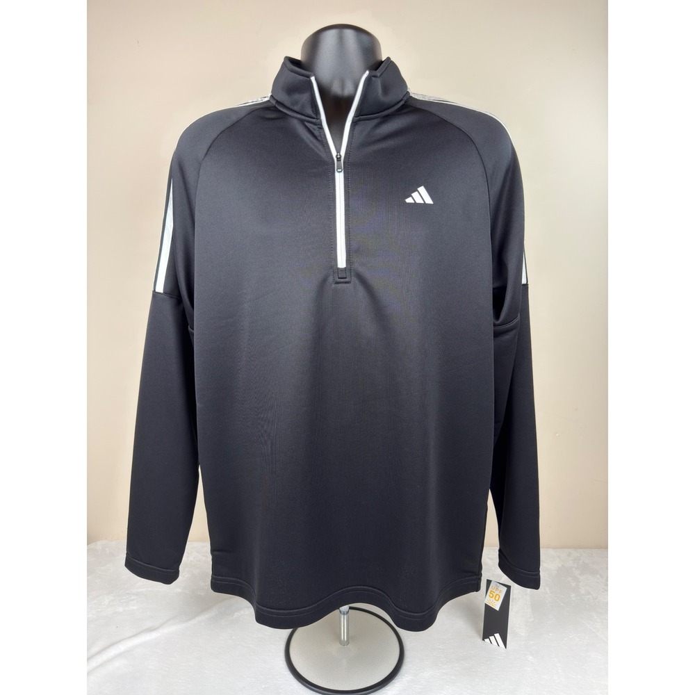 Adidas Mens Black French Terry 1/4 Zip Pullover UPF 50 ADVS20R736 Medium New
